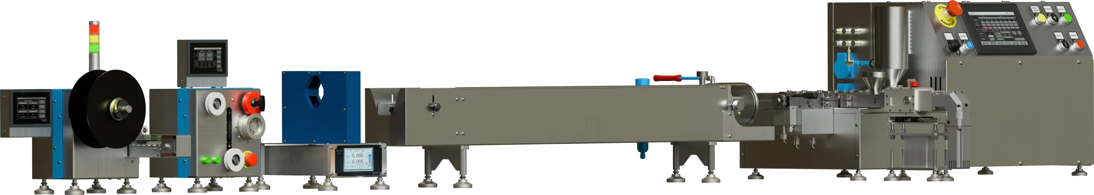 Miniaturowa linia do wytłaczania z wytłaczarką dwuślimakową. Miniaturowa linia do wytłaczania z wytłaczarką dwuślimakową.