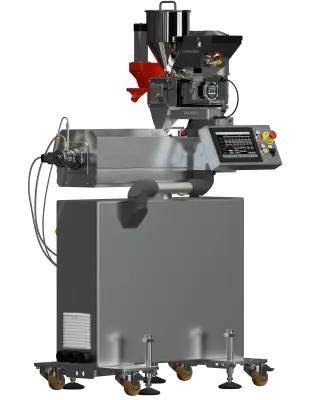 Wytłaczarka laboratoryjna LE-1S 20 mm z dozownikiem grawimetrycznym oraz dozownikiem granulek.