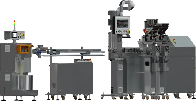 Laboratoryjna linia do granulacji z wytłaczarką 2x24 mm ( chłodzenie powietrzne).