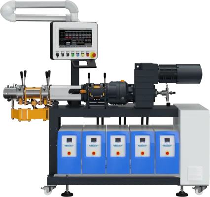 Wytłaczarka jednoślimakowa do gumy 45 mm z modułowym cylindrem.
