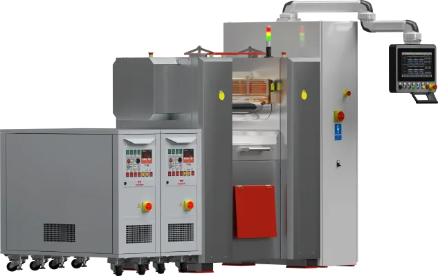 Walcarki laboratoryjne LM-200/400 do gumy i tworzyw z dwoma olejowymi agregatami grzewczo chłodzącymi pozwalającymi regulować temperaturę cylindrów niezależnie.