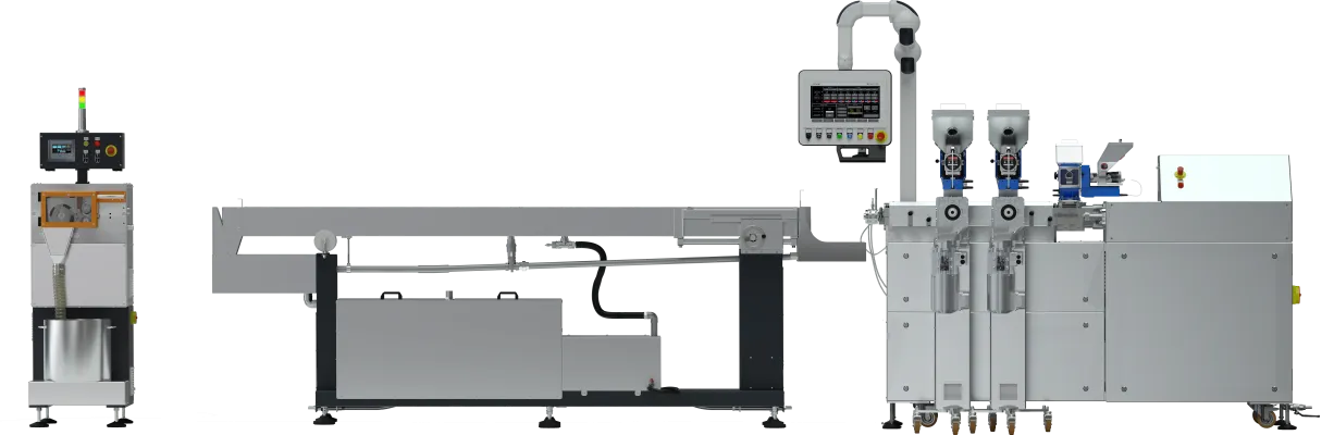Laboratoryjny granulator z wytłaczarką 2x24 mm.