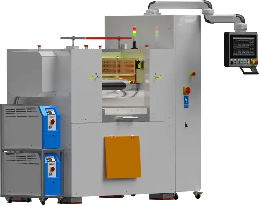 Walcarki laboratoryjne LM-250/500 gumy z dwoma wodnymi agregatami grzewczo-chłodzącymi, pozwalają kontrolować temperaturę cylindrów niezależne.