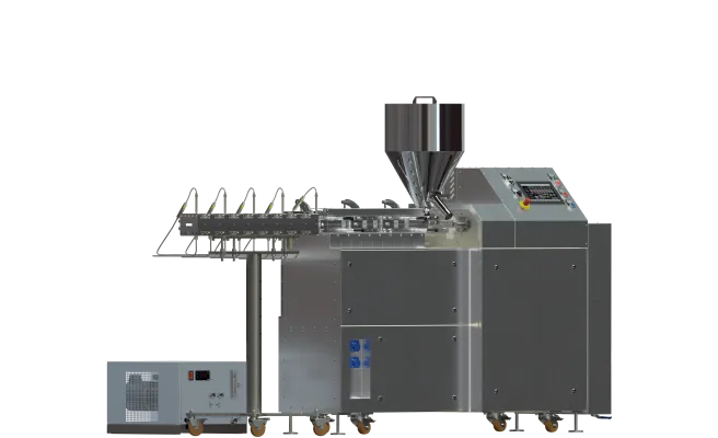 Wytłaczarka laboratoryjna do żywności LEF-2CC 2x20 mm wyposażona w moduł TVP.