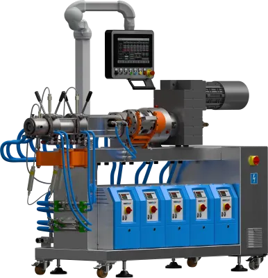 Wytłaczarka pilotażowa do gumy 45 mm z modułowym cylindrem.