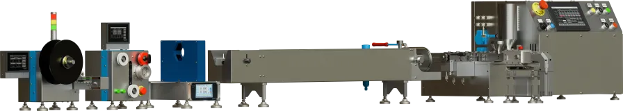 Miniaturowa linia do wytłaczania z wytłaczarką dwuślimakową. Miniaturowa linia do wytłaczania z wytłaczarką dwuślimakową.