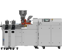 Modułowa wytłaczarka laboratoryjna LE-2CC 2x24 mm z podajnikami bocznymi i grawimetrycznymi.