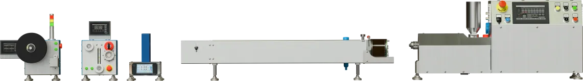 Miniaturowa linia do wytłaczania z wytłaczarką jednoślimakową do wytłaczania filamentów. Miniaturowa linia do wytłaczania z wytłaczarką jednoślimakową do wytłaczania filamentów.