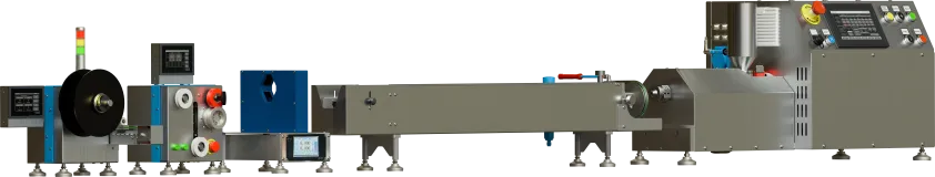 Miniaturowa linia do wytłaczania z wytłaczarką jednoślimakową. Miniaturowa linia do wytłaczania z wytłaczarką jednoślimakową.