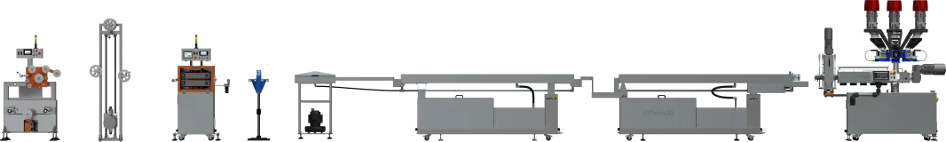 Linia do produkcji filamentu z wytłaczarką fi 32mm i magazynem o dużej pojemności 150m/min [Prawa]-1.