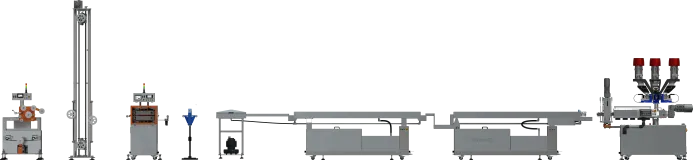 Linia do produkcji filamentu z wytłaczarką fi 32mm i magazynem o dużej pojemności 150m/min, przystosowana do automatyzacji procesu [Prawa].