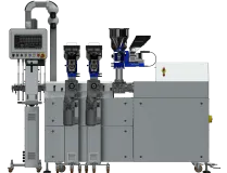 Modułowa wytłaczarka laboratoryjna LE-2CC 2x24 mm z podajnikami bocznymi, grawimetrycznymi oraz pompą tworzywa.