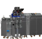 Modułowa wytłaczarka laboratoryjna LE-2CC 2x24 mm z podajnikami bocznymi, grawimetrycznymi oraz podajnikiem granulek.