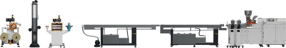 Linia do produkcji filamentu kompozytowego z wytłaczarką dwuślimakową fi 2x24mm.