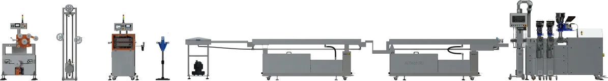 Linia do produkcji filamentu kompozytowego z wytłaczarką dwuślimakową fi 2x24mm-1. Linia do produkcji filamentu kompozytowego z wytłaczarką dwuślimakową fi 2x24mm-1.