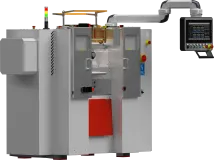 Uniwersalne walcarki laboratoryjne LM-150/320 do tworzyw i gumy ogrzewane elektrycznie i chłodzone powietrzem przepływającym przez wnętrze cylindrów, ral-7035. Walcarka jest wyposażona w automat mieszający.