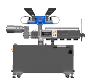 Wytłaczarka laboratoryjna LE-1S 32 mm z podajnikami grawimetrycznymi - lewa.