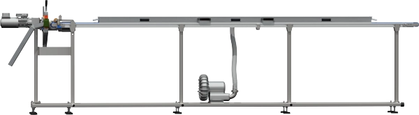  Przenośnik taśmowy z chłodzeniem powietrznym oraz programowanym nożem do cięcia profili.