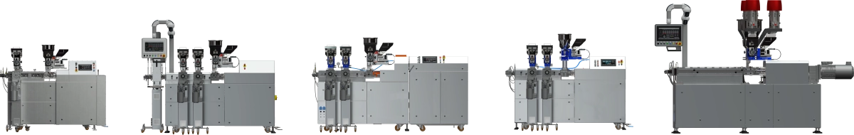 Dwuślimakowe wytłaczarki laboratoryjne 2x20mm, 2x34mm i 2x32mm.